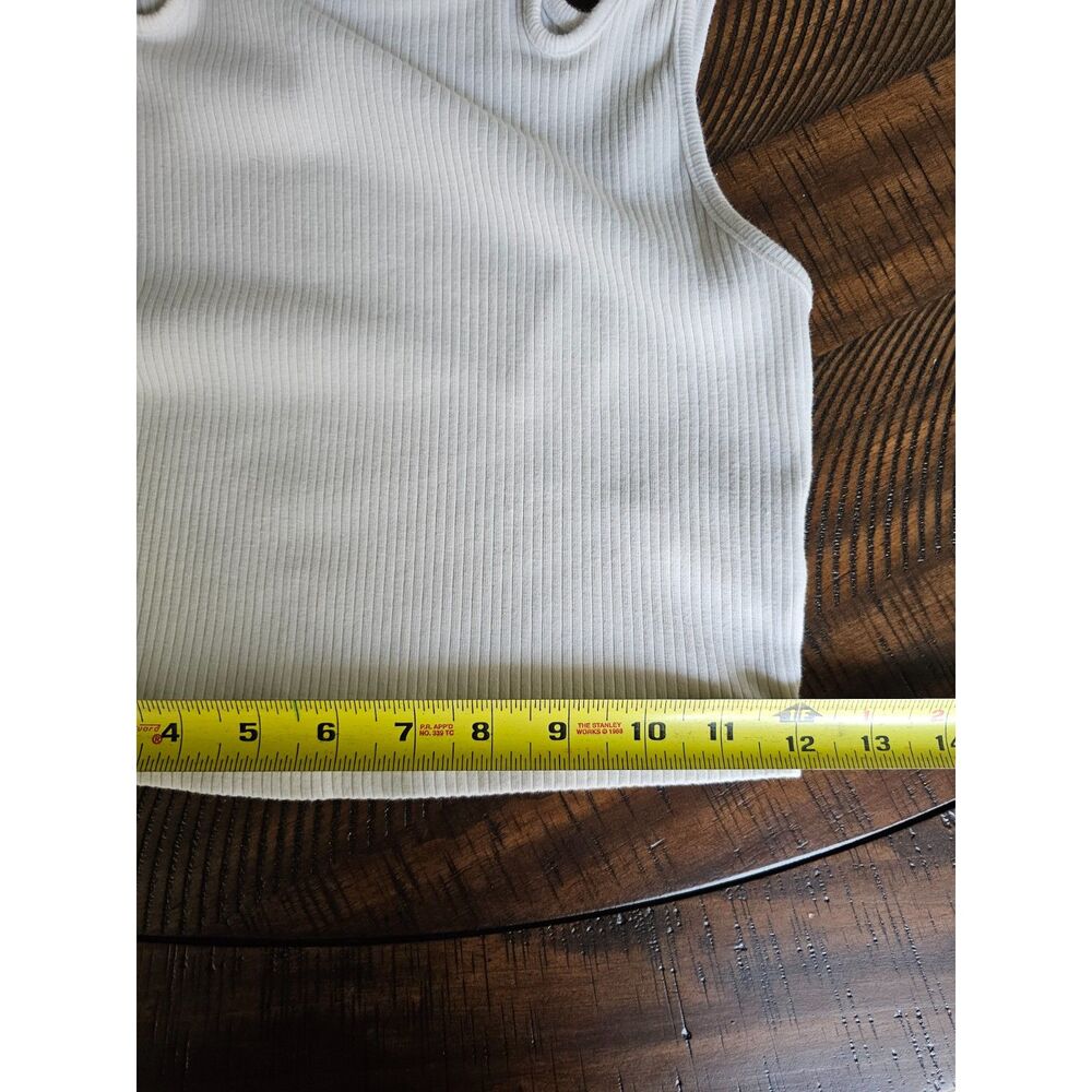 American Eagle Ribbed Crop Tank Top White Cutout Shoulder Womens S Y2K - Picture 8 of 9